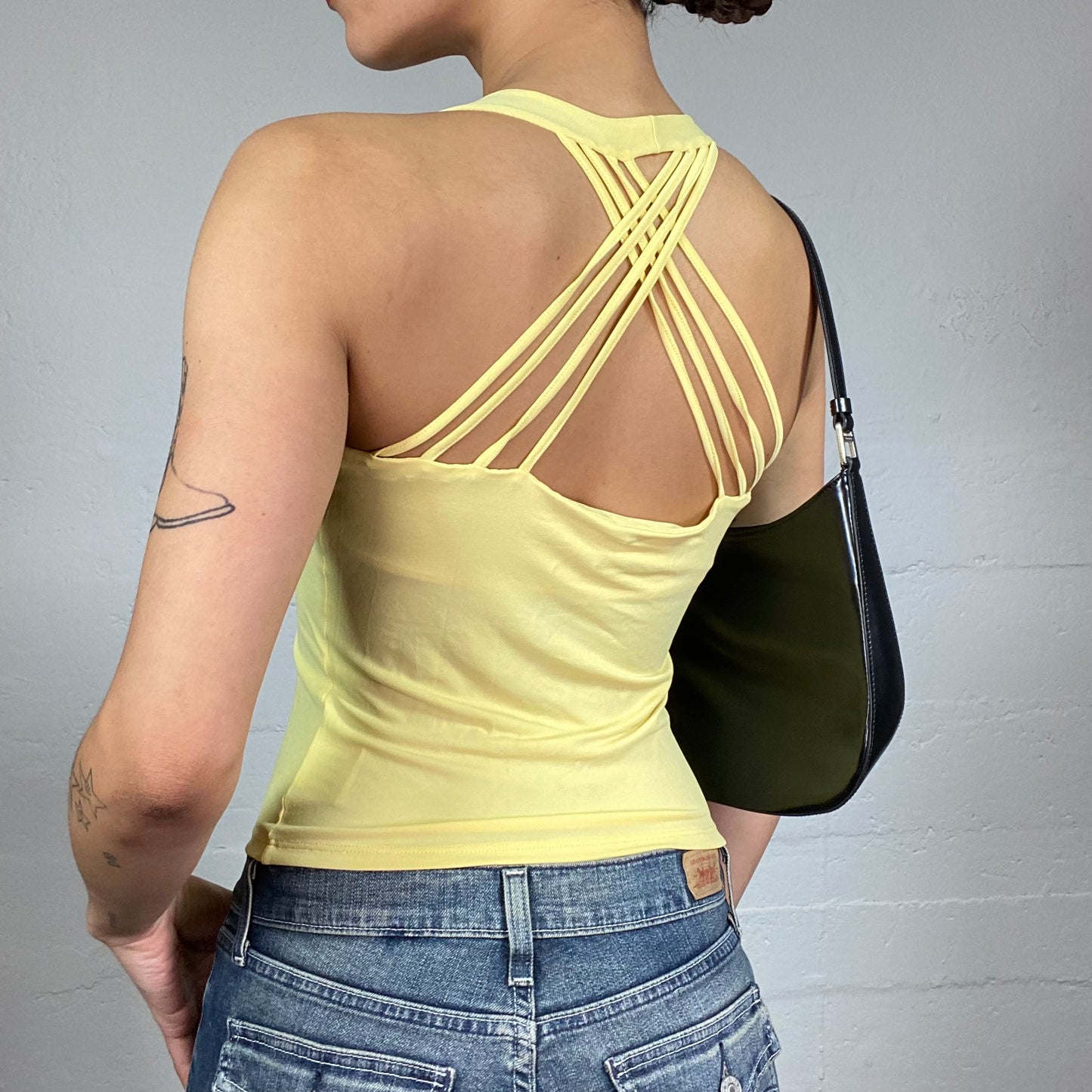 Vintage 2000's Downtown Girl Yellow Crossed Open Back Top (S)