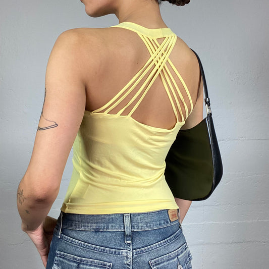 Vintage 2000's Downtown Girl Yellow Crossed Open Back Top (S)