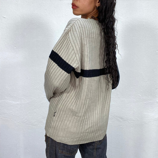 Vintage 90's Streetstyle Ribbed Grey Pullover with Black Line (XL)