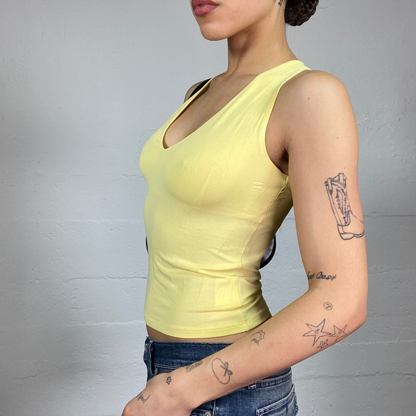 Vintage 2000's Downtown Girl Yellow Crossed Open Back Top (S)