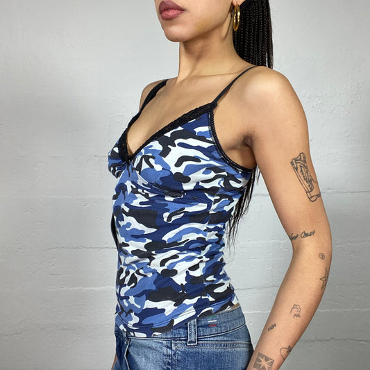 Vintage 2000's Archive Blue Top with Camo Print (S)