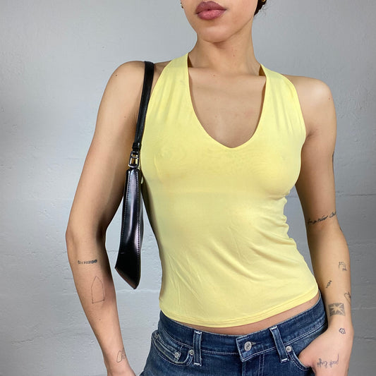 Vintage 2000's Downtown Girl Yellow Crossed Open Back Top (S)