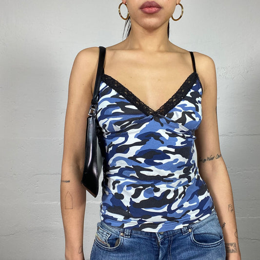 Vintage 2000's Archive Blue Top with Camo Print (S)