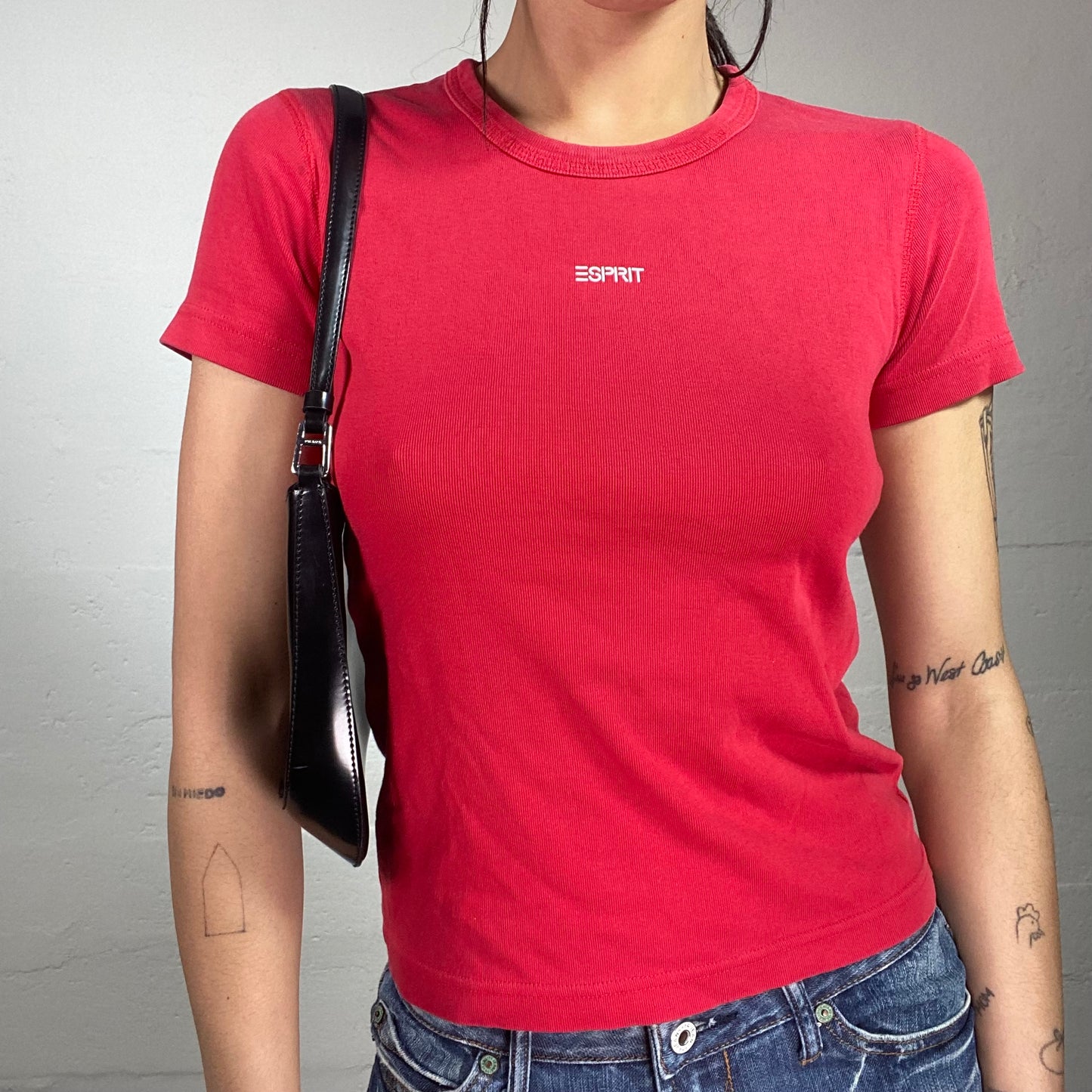 Vintage 2000's Esprit Downtown Girl Red Top with White Brand Print Detail (S/M)