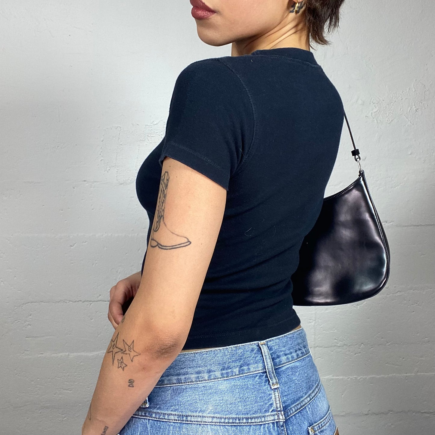 Vintage 2000's Downtown Girl Black Top with White "8" Print (S)