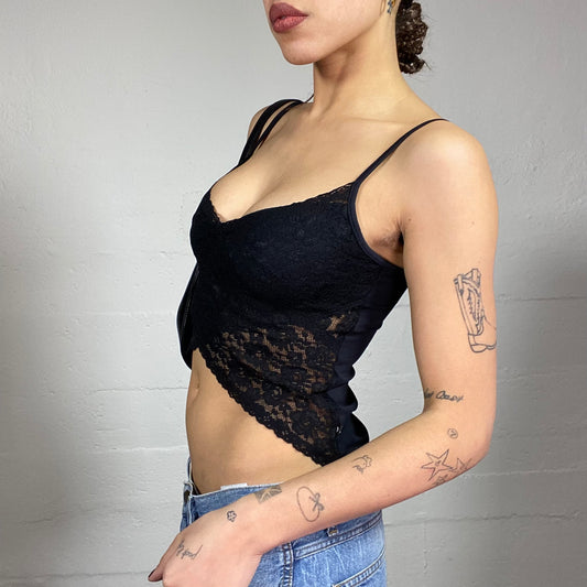 Vintage 2000's Morgan Downtown Girl Black Wrapped Lace Top (S)