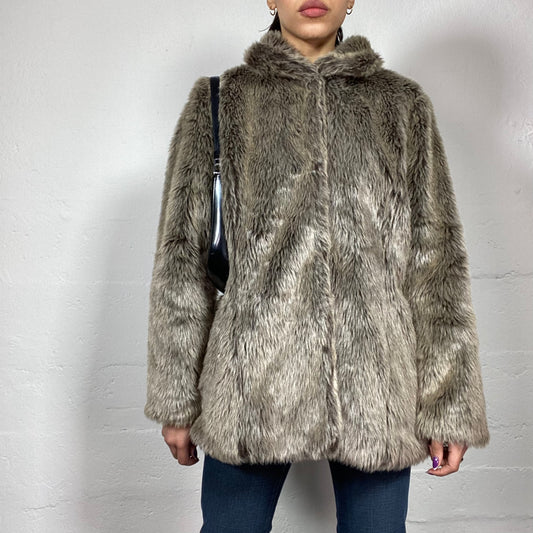 Vintage 2000's Indie Faux Fur Brown Long Coat (L)