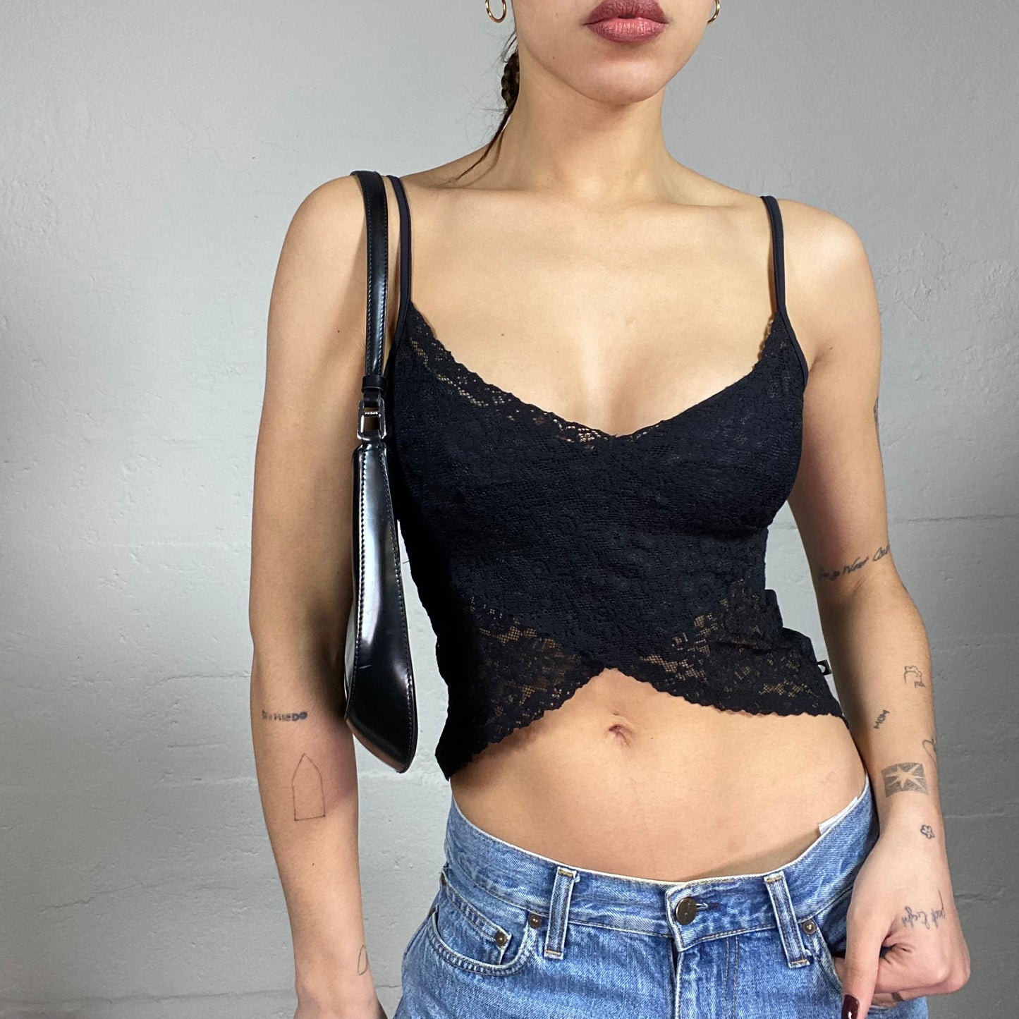 Vintage 2000's Morgan Downtown Girl Black Wrapped Lace Top (S)
