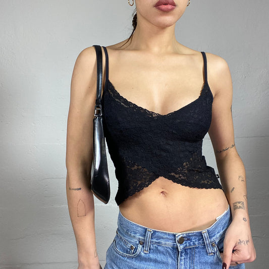 Vintage 2000's Morgan Downtown Girl Black Wrapped Lace Top (S)