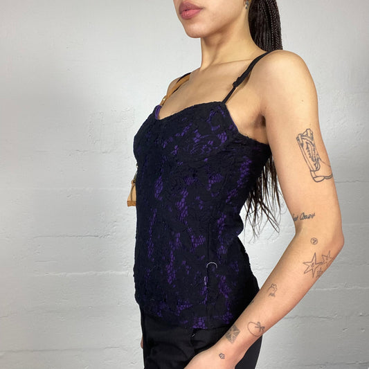Vintage 90's Vamp Goth Purple Corset Top with Lace Material Cover (S)