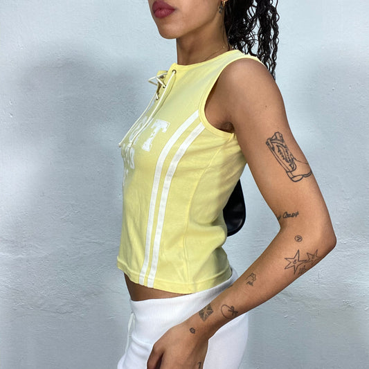 Vintage 90's College Girl Yellow Top with White "Sport Club 07" Print (S)