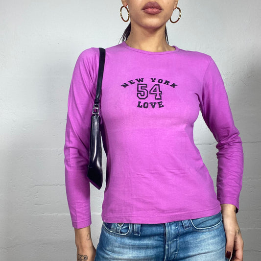 Vintage 2000's College Girl Purple Longsleeve Top with "New York 54 Love" Print (S)