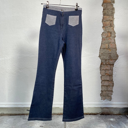 Vintage 90's Western Dark Wash Flared Jeans with Light Wash Pockets (XS)