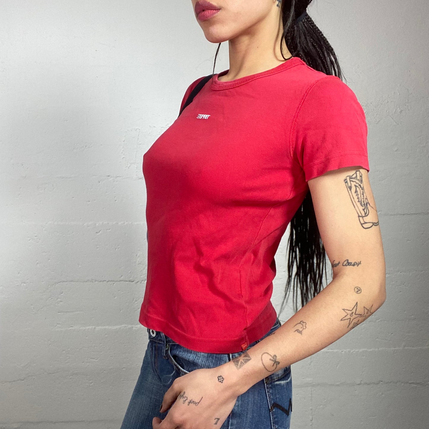 Vintage 2000's Esprit Downtown Girl Red Top with White Brand Print Detail (S/M)