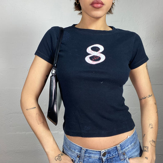 Vintage 2000's Downtown Girl Black Top with White "8" Print (S)