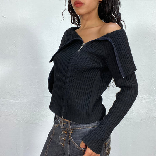 Vintage 90's Rachel Green Black Diagonal Zip Up Pullover (M)