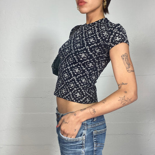 Vintage 2000's Morgan Black Top with Brand Monogram Print (S)