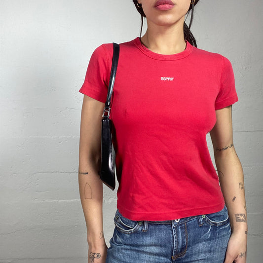 Vintage 2000's Esprit Downtown Girl Red Top with White Brand Print Detail (S/M)