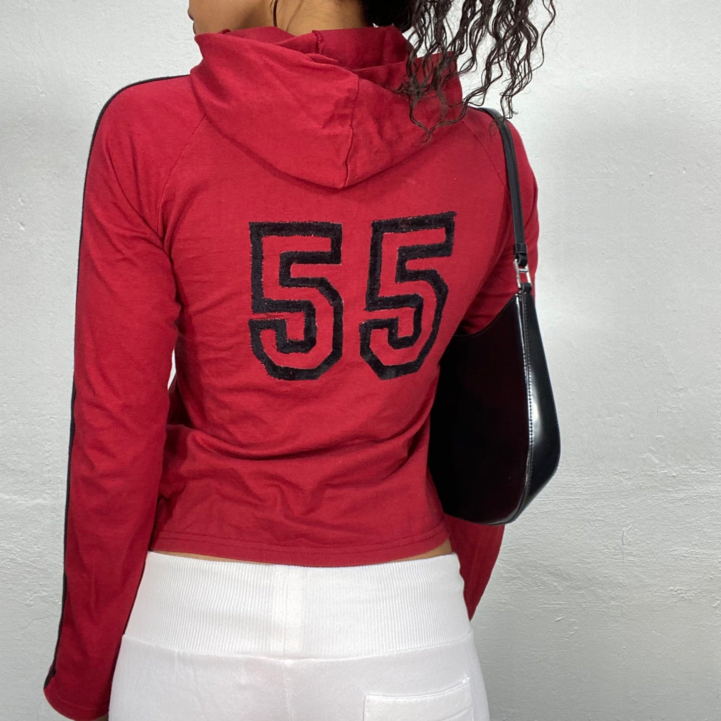 Vintage 2000's Sporty Red Diagonal Zip Up Sweater with Black "55" Print (S/M)