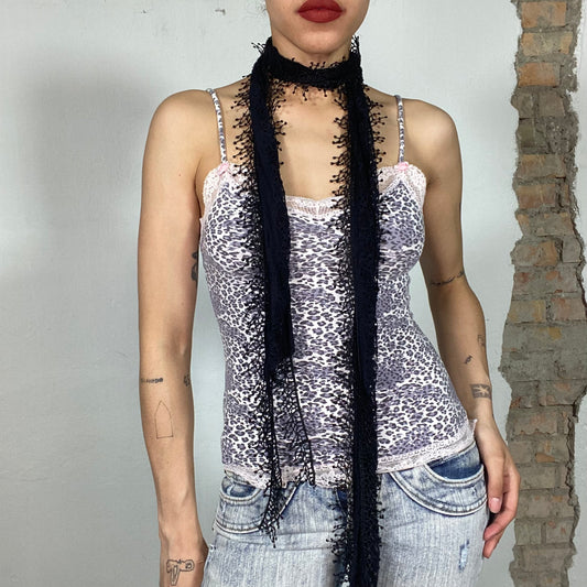 Vintage 2000's Funky Black Crochet Skinny Scarf