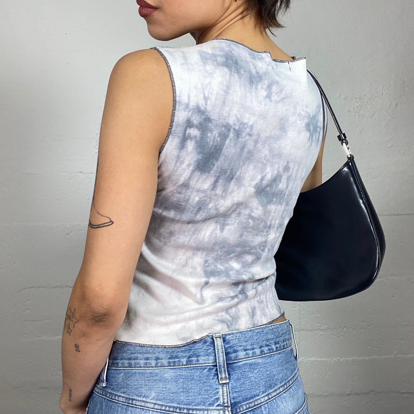 Vintage 2000's Downtown Girl Grey Top with Red Graffiti Print (S)