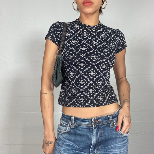 Vintage 2000's Morgan Black Top with Brand Monogram Print (S)
