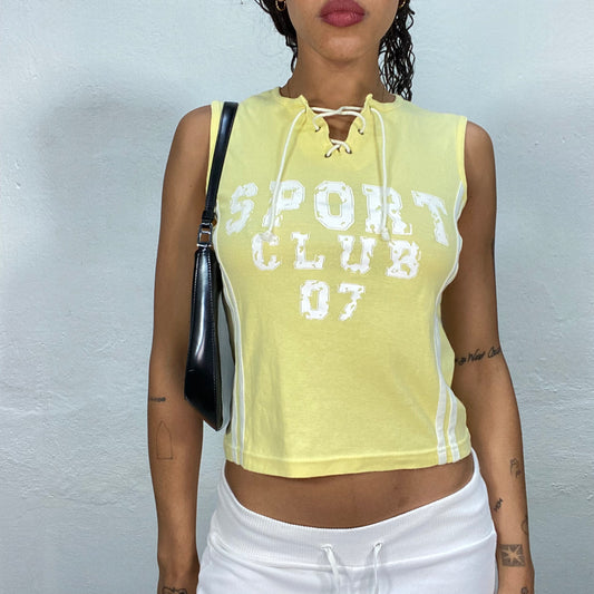 Vintage 90's College Girl Yellow Top with White "Sport Club 07" Print (S)