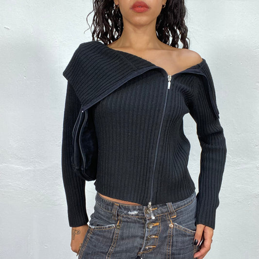 Vintage 90's Rachel Green Black Diagonal Zip Up Pullover (M)