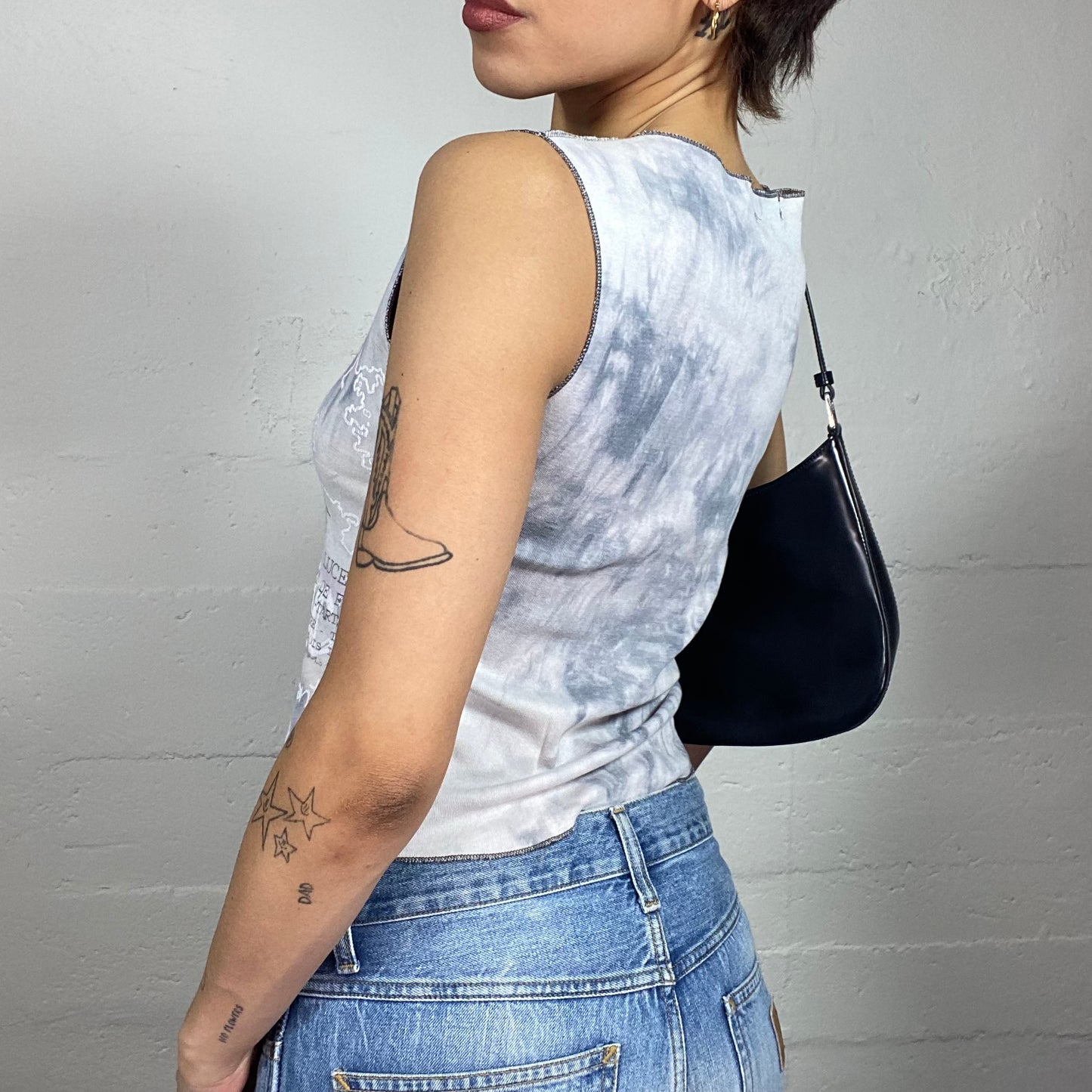 Vintage 2000's Downtown Girl Grey Top with Red Graffiti Print (S)
