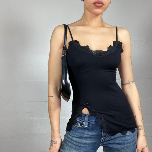 Vintage 90's Whimsigoth Black Frilled Top with Slit Detail (S/M)