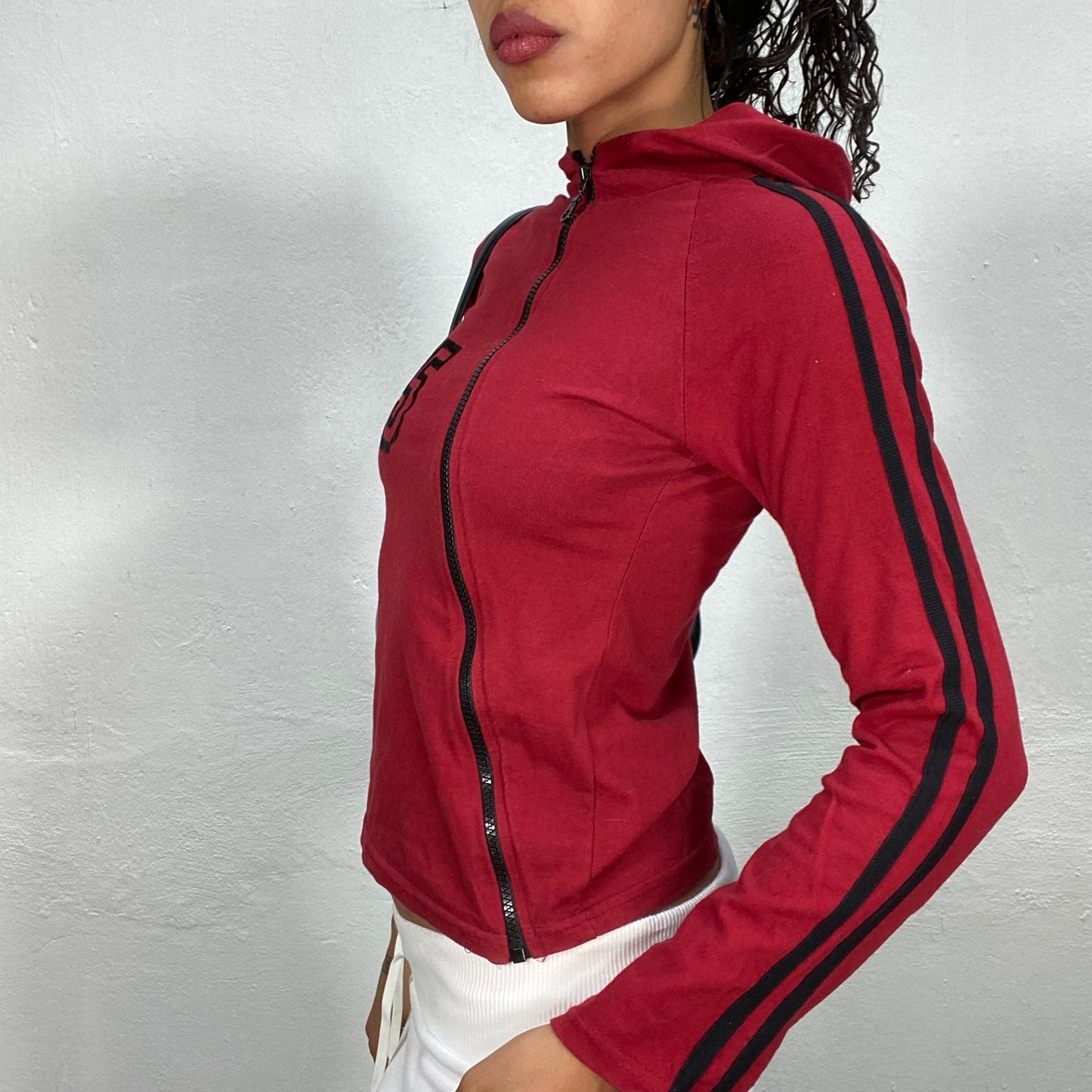 Vintage 2000's Sporty Red Diagonal Zip Up Sweater with Black "55" Print (S/M)