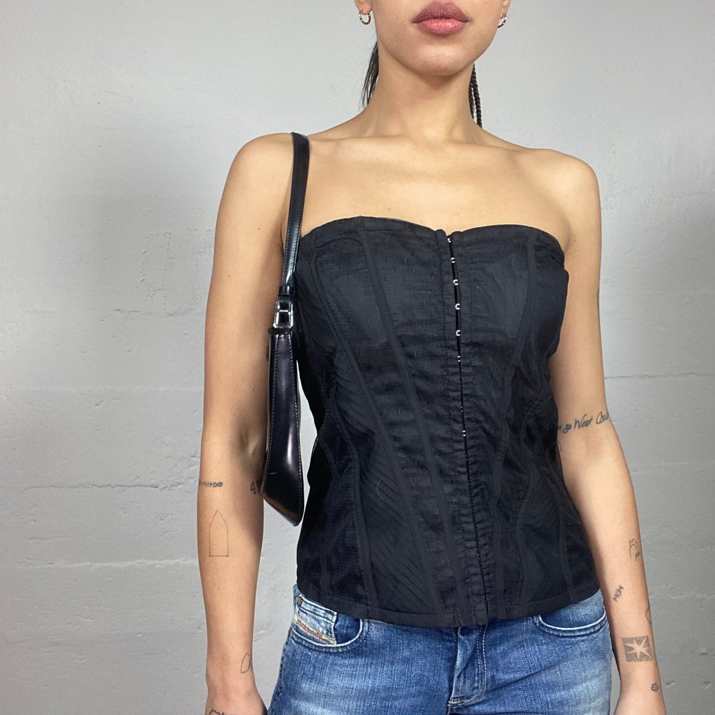 Vintage 90's Clubwear Black Strapless Corset Top (M)