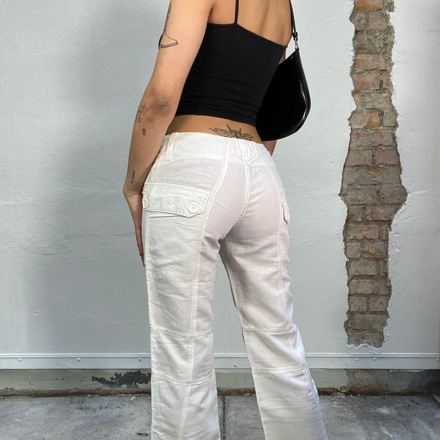 Vintage 90's Western White Linnen Pants with Front Zipper (S)