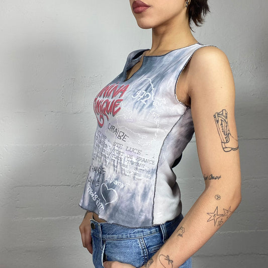 Vintage 2000's Downtown Girl Grey Top with Red Graffiti Print (S)