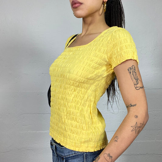 Vintage 90's Downtown Girl Yellow Top with Ruched Material (M)