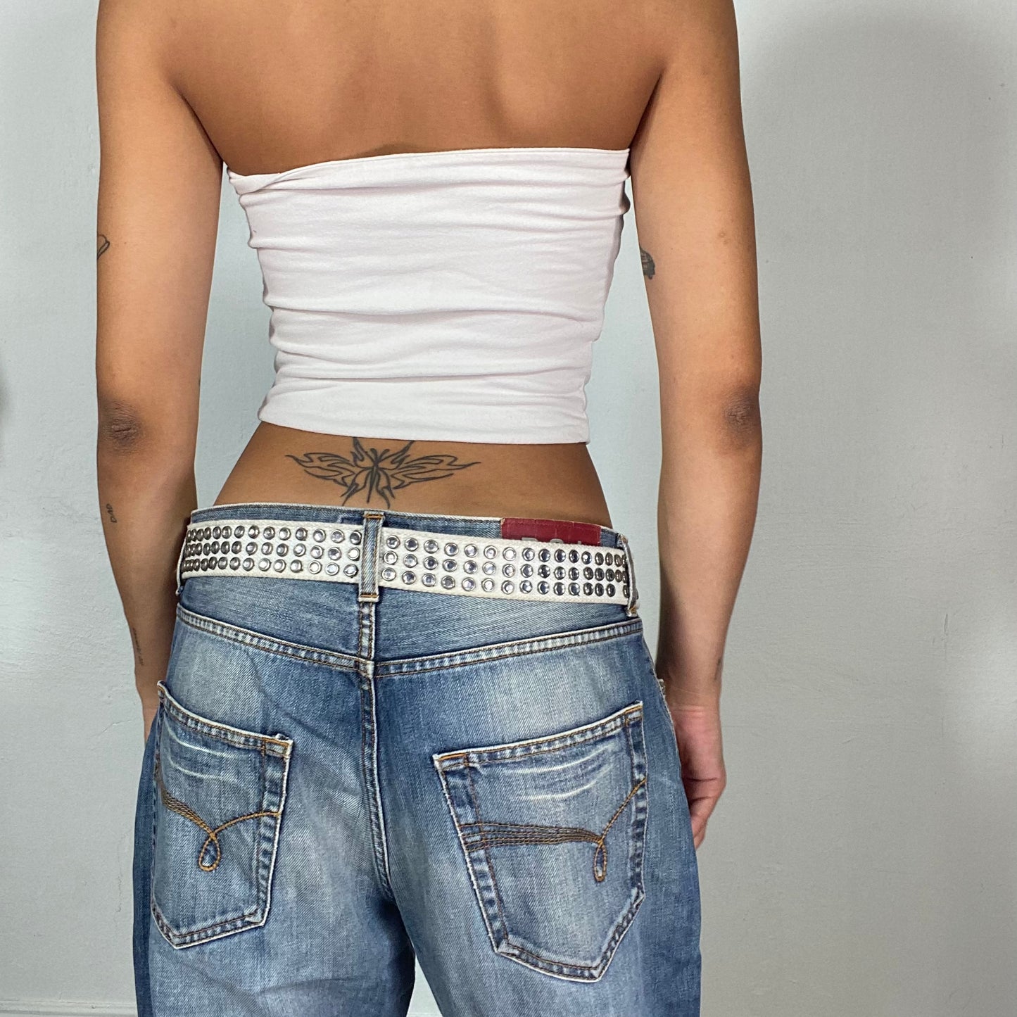 Vintage 2000's Rave White Belt with Silver Studs Detail