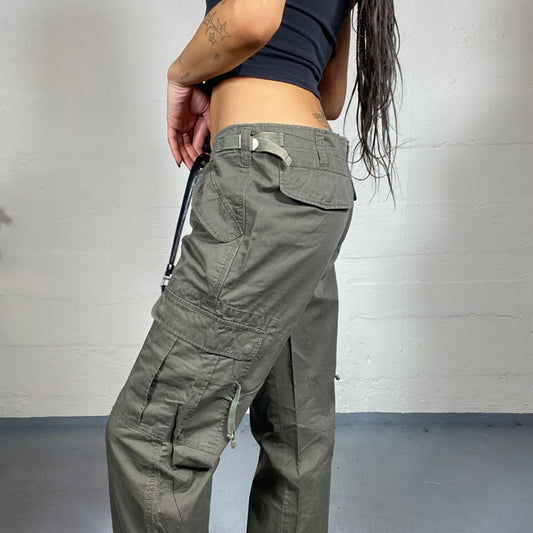 Vintage 2000's Rave Girl Khaki Low Rise Cargo Pants with Multi-Pockets Detail (S)