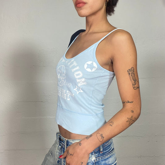 Vintage 2000's Sporty Baby Blue Top with White "Basketball College Girl" Print (S)