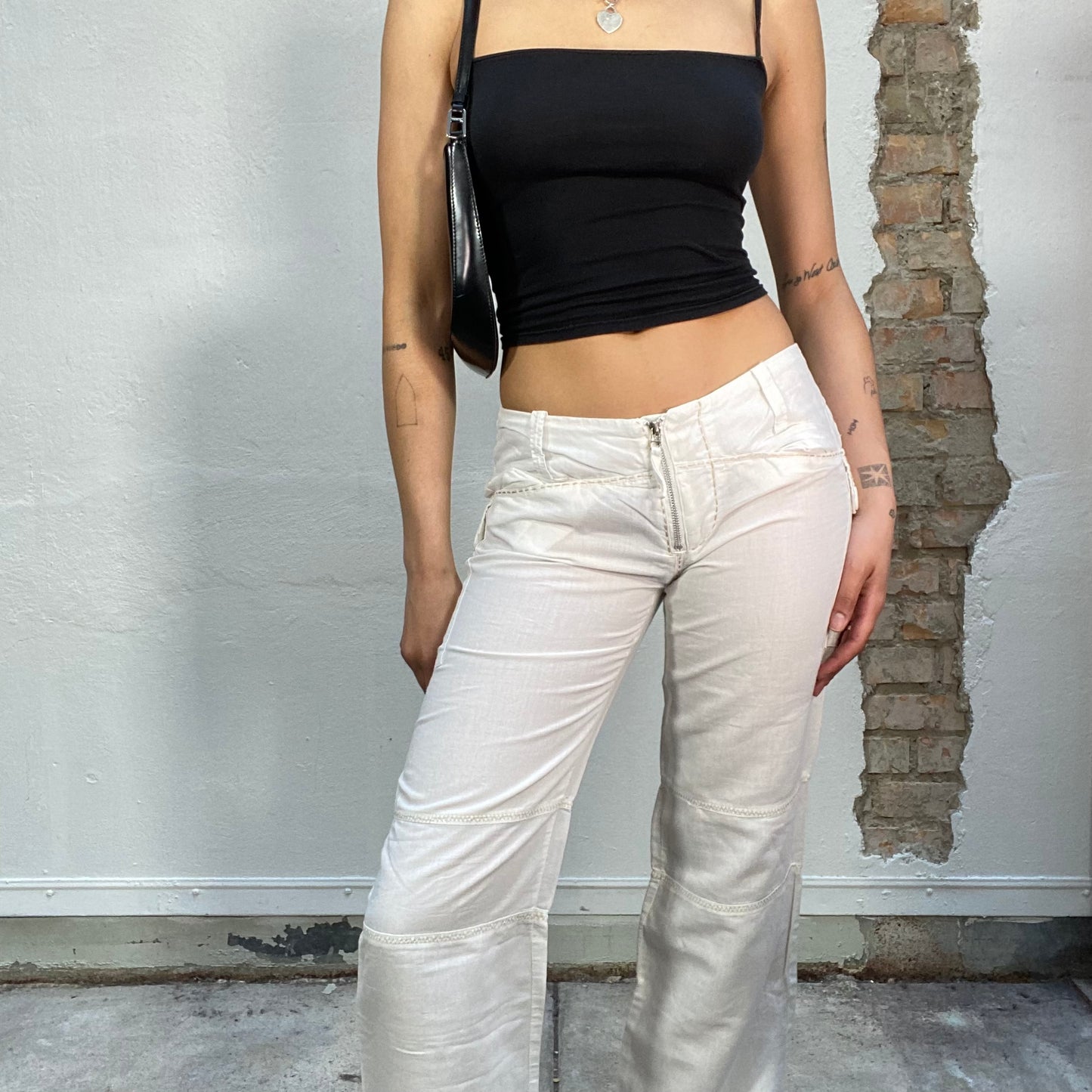 Vintage 90's Western White Linnen Pants with Front Zipper (S)