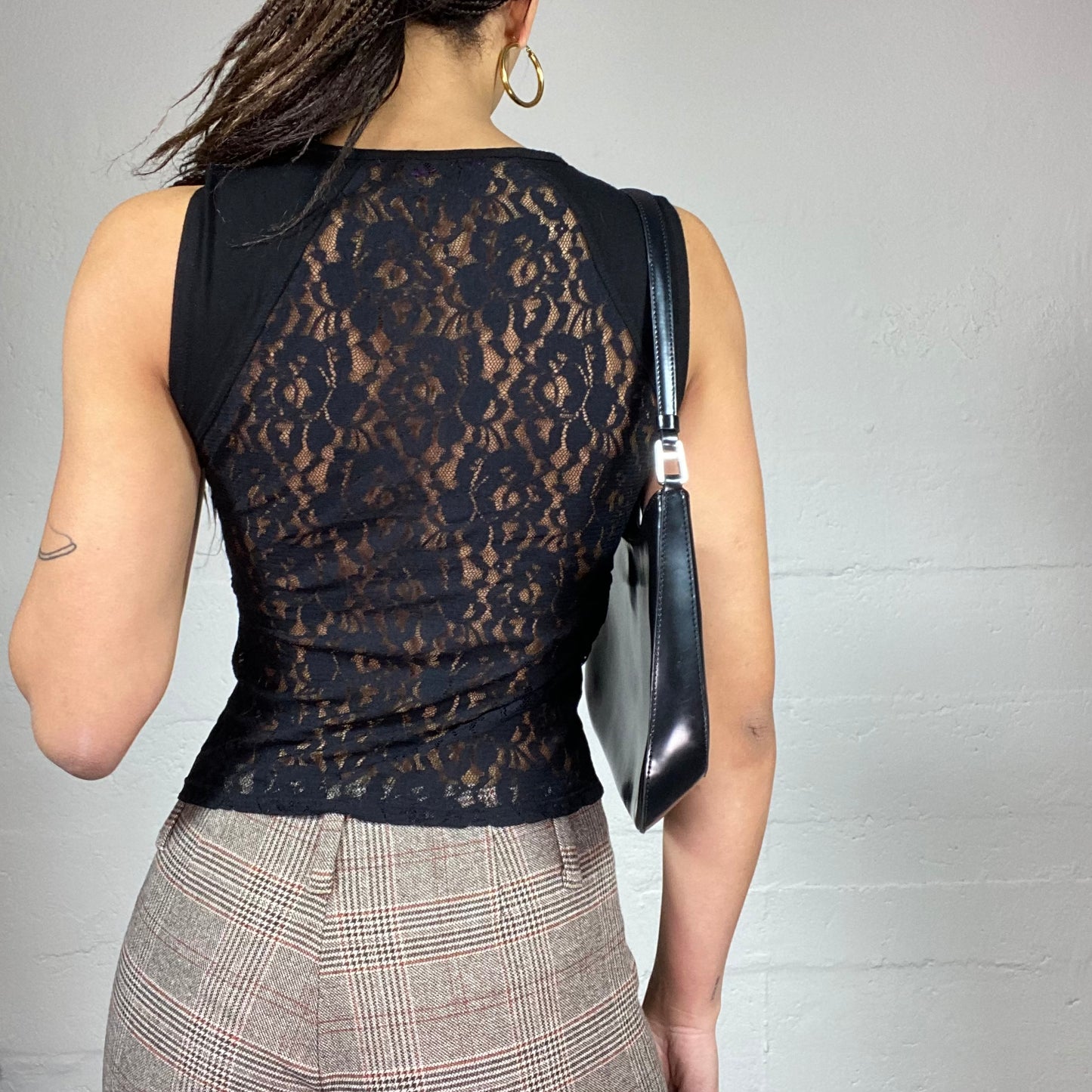 Vintage 2000's Rave Black Top with Silver Crossed Zips Detail (S)