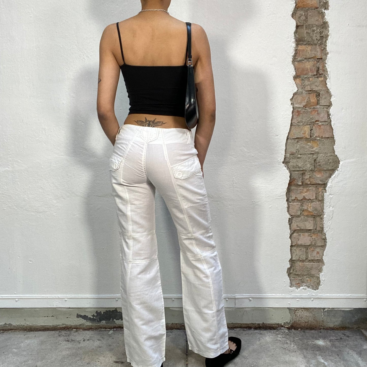 Vintage 90's Western White Linnen Pants with Front Zipper (S)