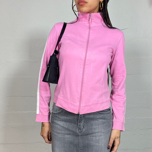 Vintage 2000's Sporty Pink Zip Up Jacket with White Trim Detail (M)