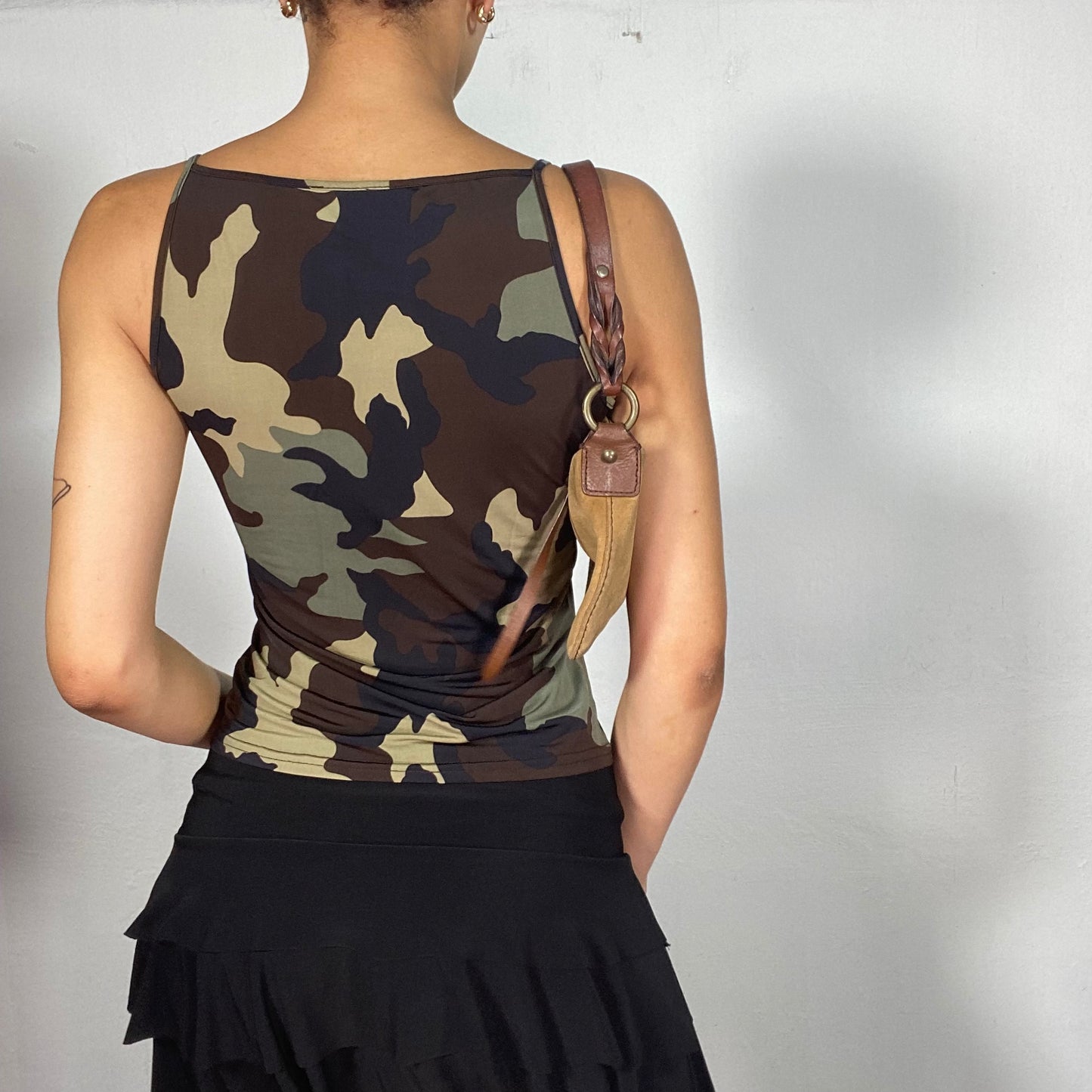 Vintage 2000's Grunge High Neck Camo Print Top (S)