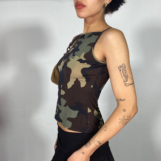 Vintage 2000's Grunge High Neck Camo Print Top (S)