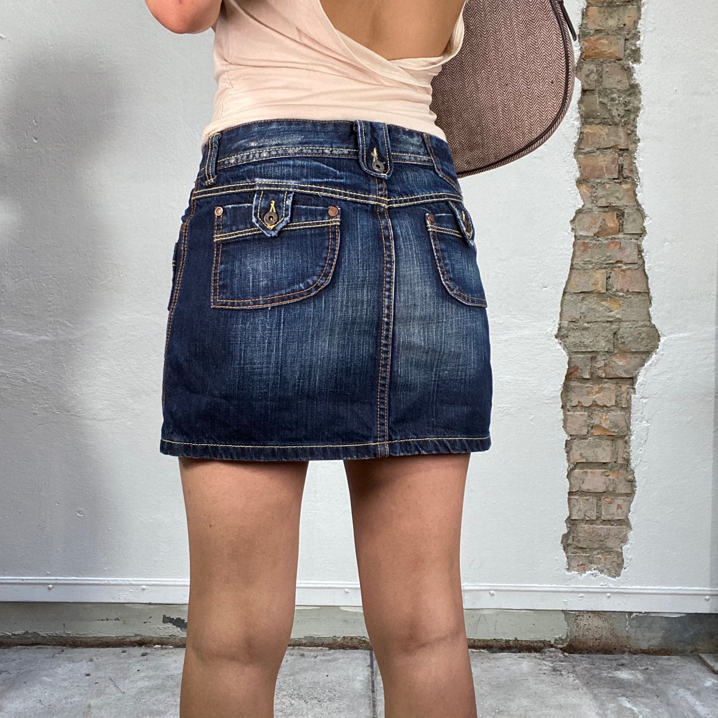 Vintage 2000's Summer Denim Mini Skirt with Pocket Details (S)