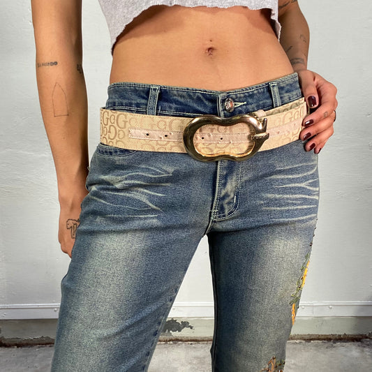 Vintage 2000's Guess Downtown Girl Gold Belt with Logo Buckle Detail