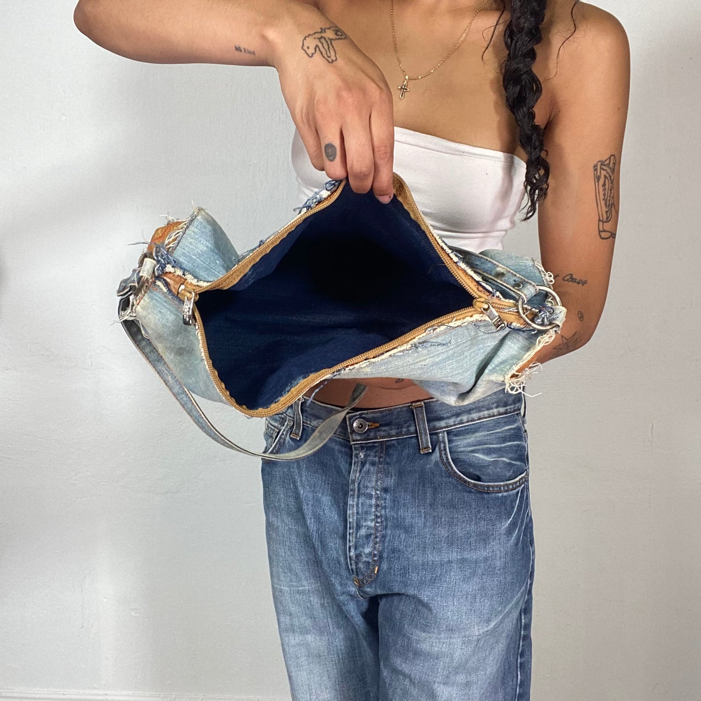 Vintage 2000's Sleaze Jeans Shoulder Bag with Deconstructed Finish