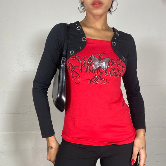 Vintage 2000's Downtown Girl Red and Black „Princess“ Top with layered Bolero Sleeves (S)