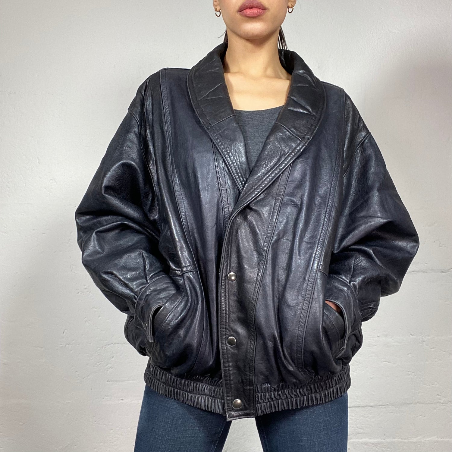 Vintage 2000's Grunge Black Leather Bomber Jacket (L) – Michelle Tamar