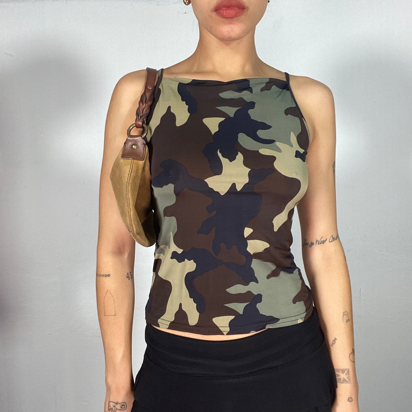 Vintage 2000's Grunge High Neck Camo Print Top (S)